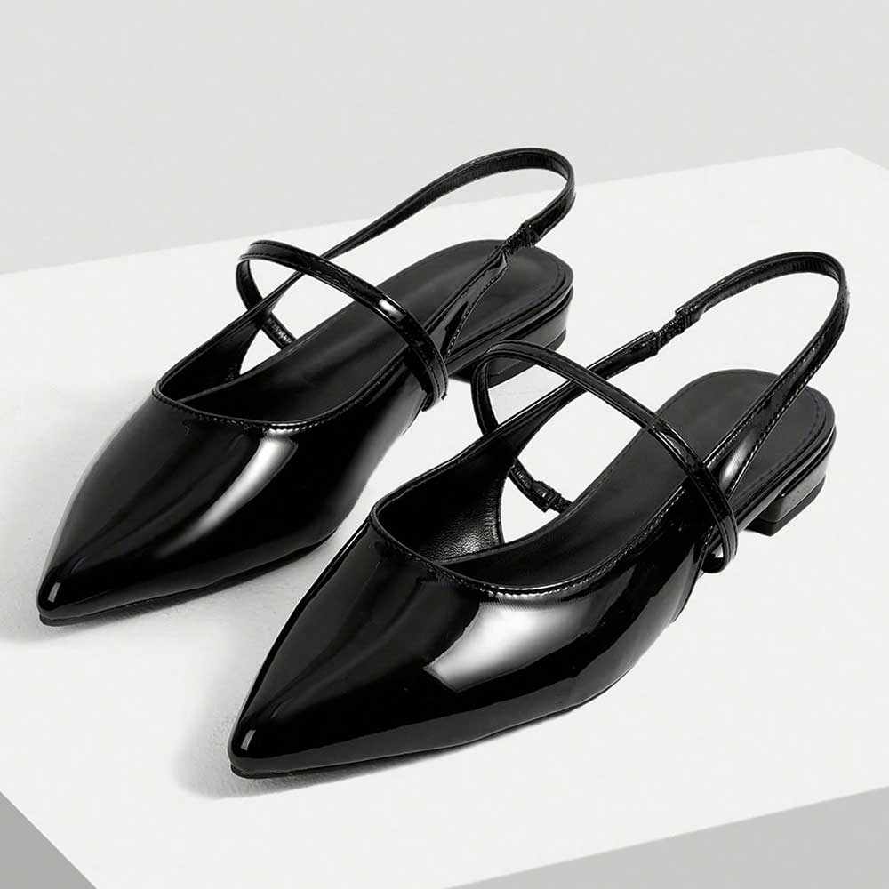 Stylish Black Pointy Toe Women's Dress Flats with Slingback Strap