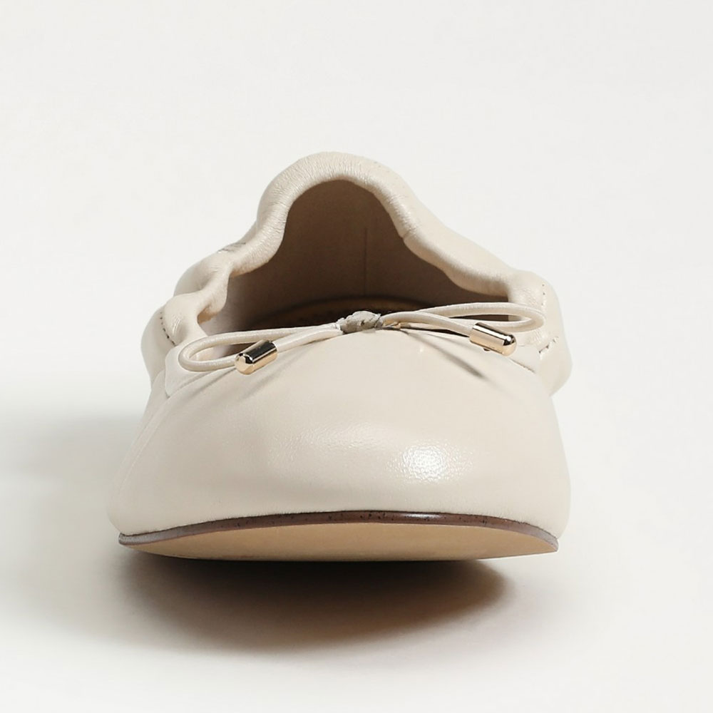 Ivory Bow Elastic Top Line Slip-On Ballet Flats with Round Toe