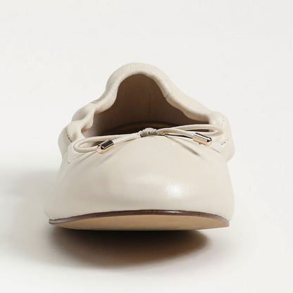 Ivory Bow Elastic Top Line Slip-On Ballet Flats with Round Toe