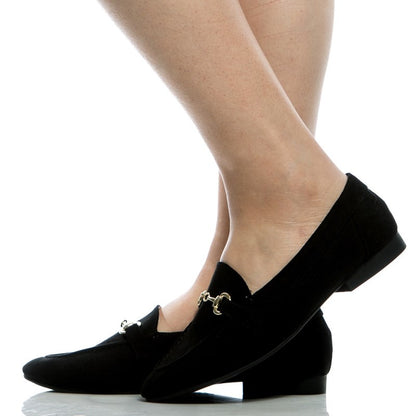 Classic Black Round Toe Women's Flat Horsebit Loafers