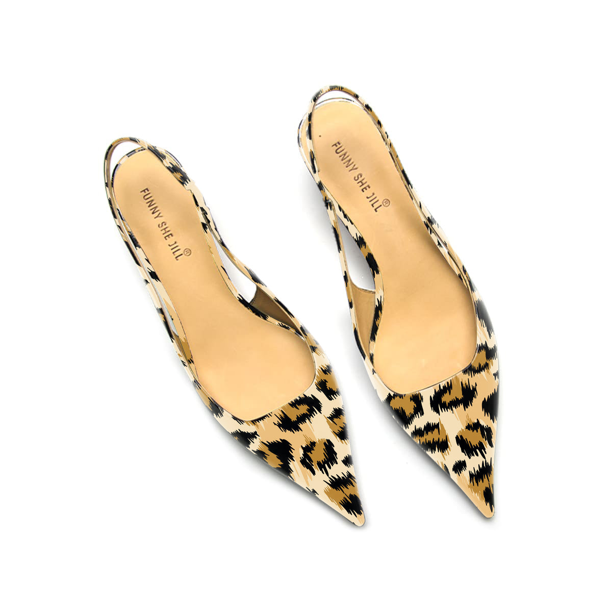 Women's Leopard Print Slingback Pumps Pointed Toe Office Kitten Heels