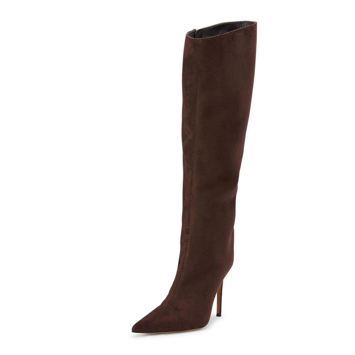 Brown Pointed Toe Stiletto Heel Knee High Boots with Side Zipper
