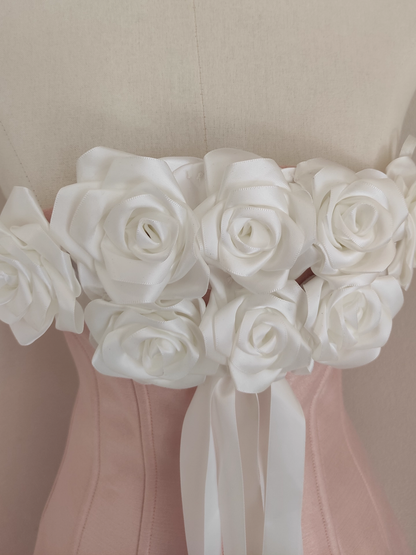 Vintage 3D Flowers Strapless A-Line Lace-up Satin Homecoming Dress Party Dress Short Cocktail Dress TP4844