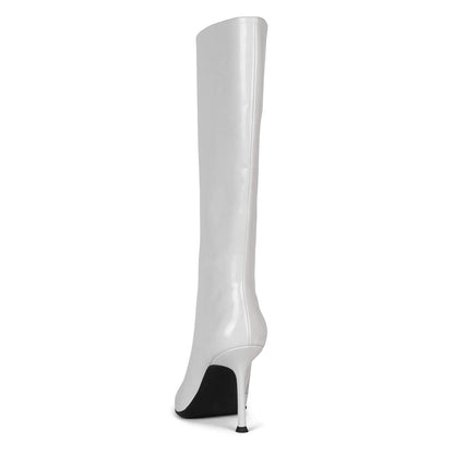 White Pointed Toe  Stiletto Heel Wide Calf Knee High Boots