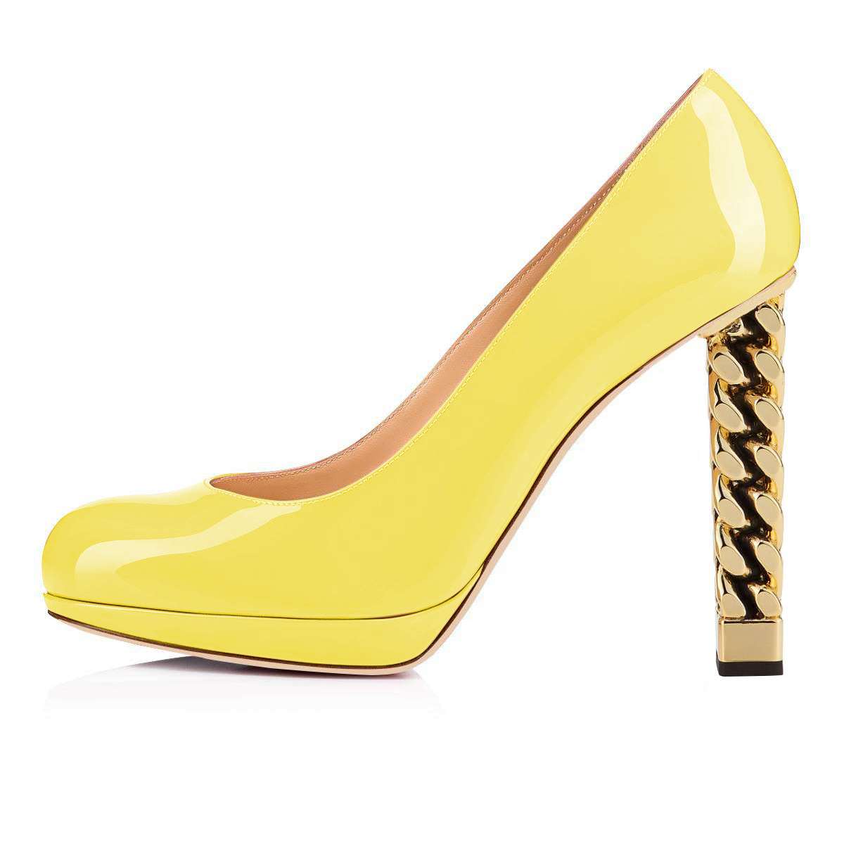 Yellow Round Toe Platform Chunky  Heel Pumps