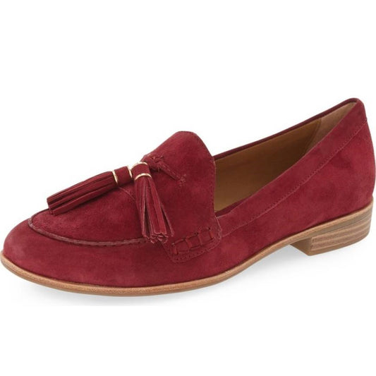 Maroon Vegan Suede Round Toe Women's Loafers with Tassel