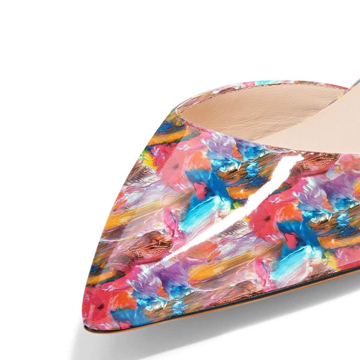 Floral Print Patent Leather Strappy Design Flats for Women