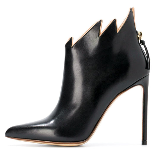 Black Flame Ankle Boots Pointy Toe Stiletto Heel Fashion Booties