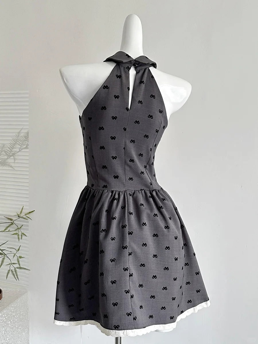 Vintage Grey Printed Lapel A-line Short 17th Birthday Homecoming Dress P3995