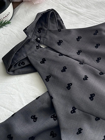 Vintage Grey Printed Lapel A-line Short 17th Birthday Homecoming Dress P3995