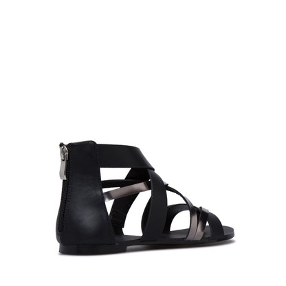 Women's Black Gladiator Sandals Open Toe Flats Summer Shoes