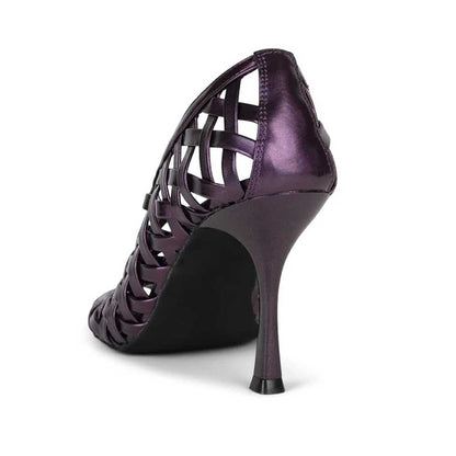 Stylish Metallic Round Toe Spool Heel Woven Pumps Shoes in Purple