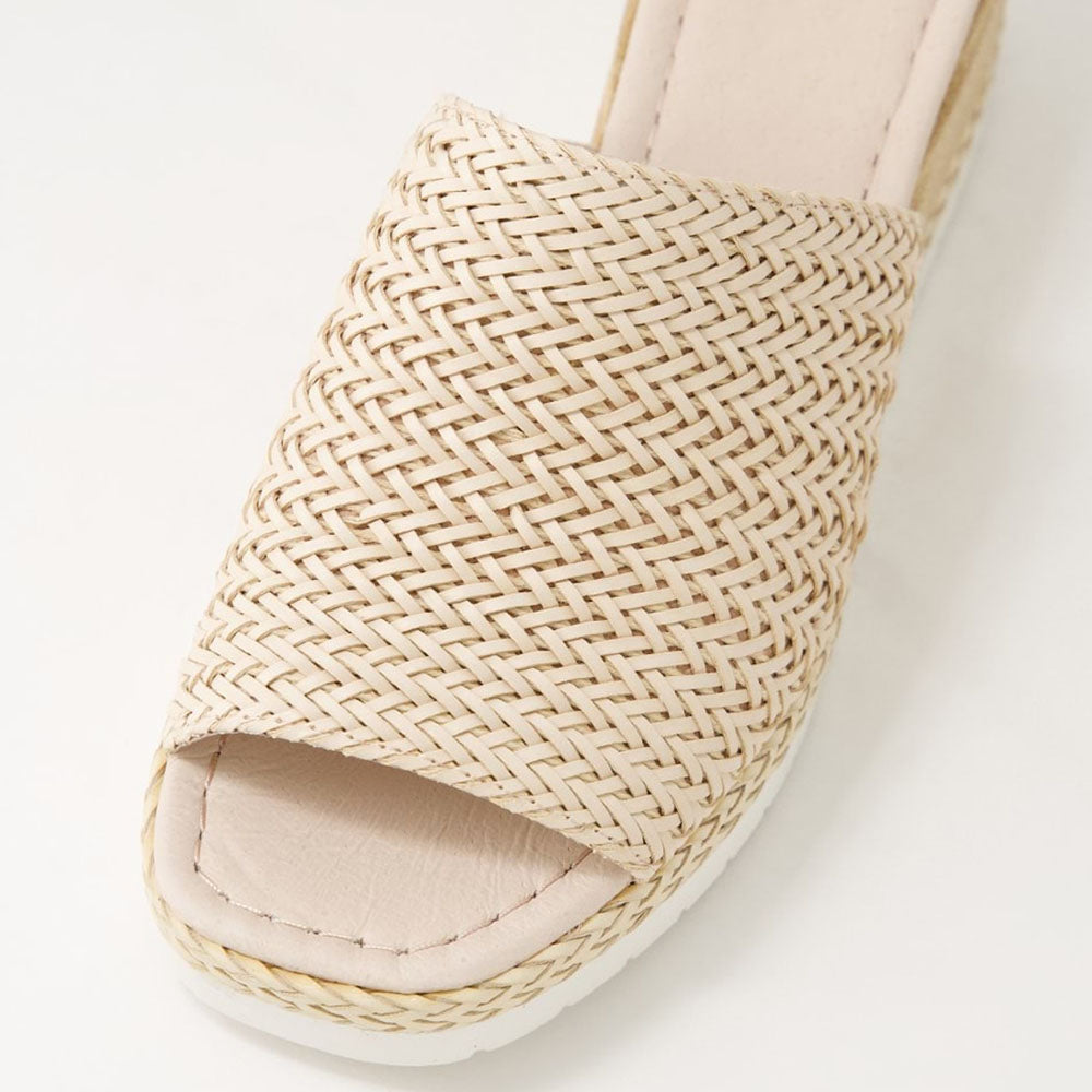 FSJ Nude Open-Toe Woven Platform Wedge Slide Sandals