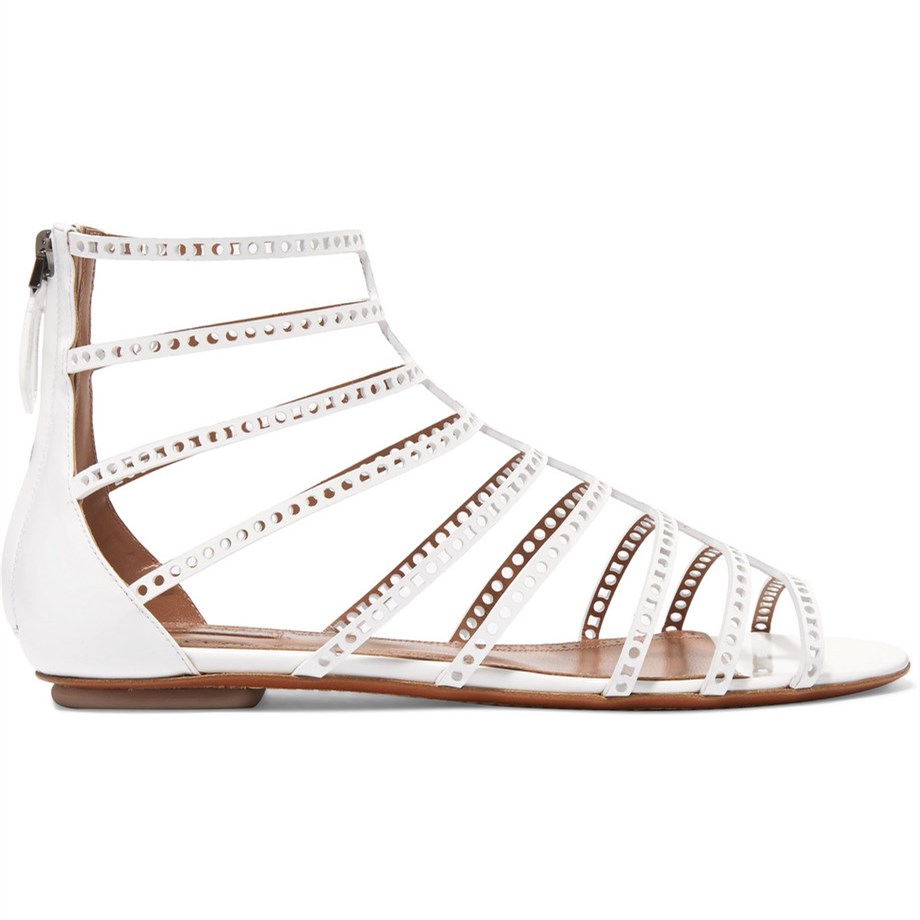 White Hollow Out Vintage Gladiator Sandals Open-Toe Summer Flats