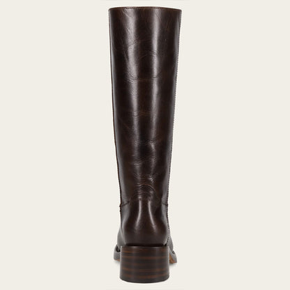 Brown Vegan Leather Pull-On Square Toe Mid Calf Boots with Block Heel