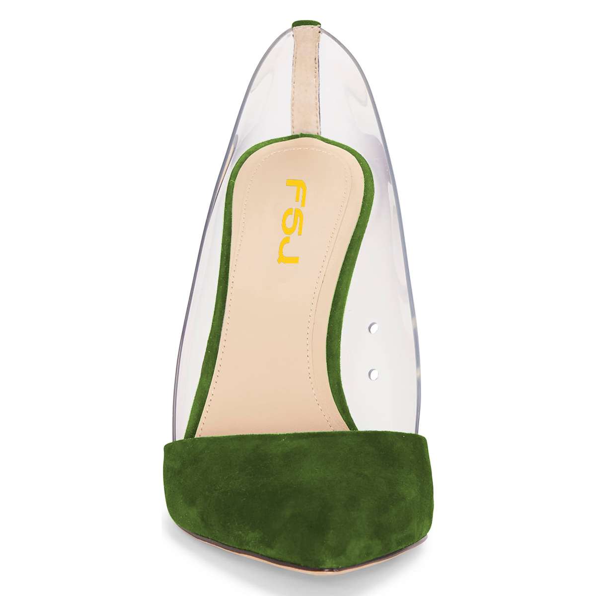 Women's Green transparent PVC Vegan Suede Chunky Heels Pumps by FSJ