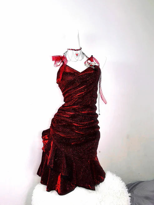 Retro Glitter Burgundy Spaghetti Strap 18th Birthday Party Dress Homecoming Dress TP4041