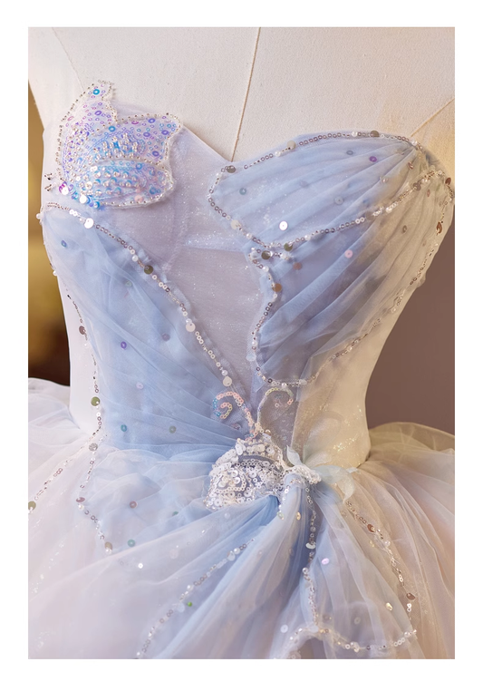 Chic Sequin A-line Sweetheart Tulle Strapless Party Dresses Homecoming Dresses, TP3784