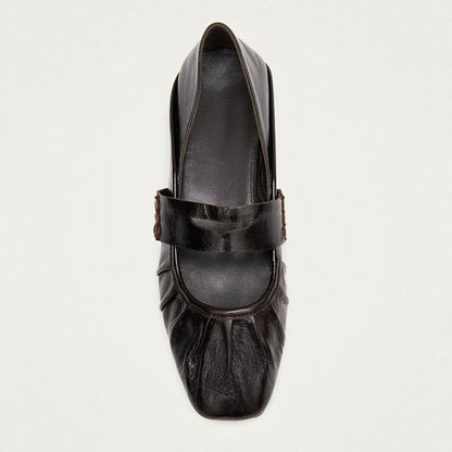 Dark Brown Strap Mary Jane Square Toe Ballet Flats for Women