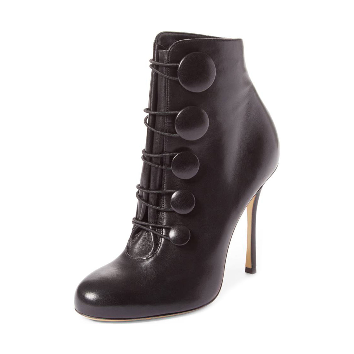 Black Stiletto Heels Round Toe Buttoned Ankle Boots for Women