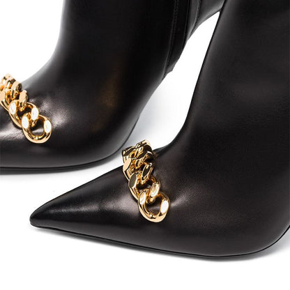 Black Vegan Leather Closed Toe Stiletto Heel Ankle Boots