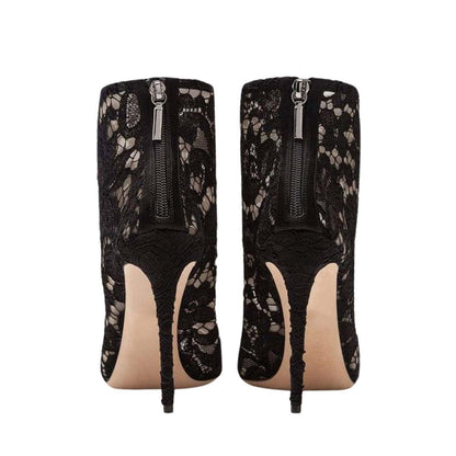 Black Floral Lace Peep Toe Booties Elegant Stiletto Heel Ankle Boots