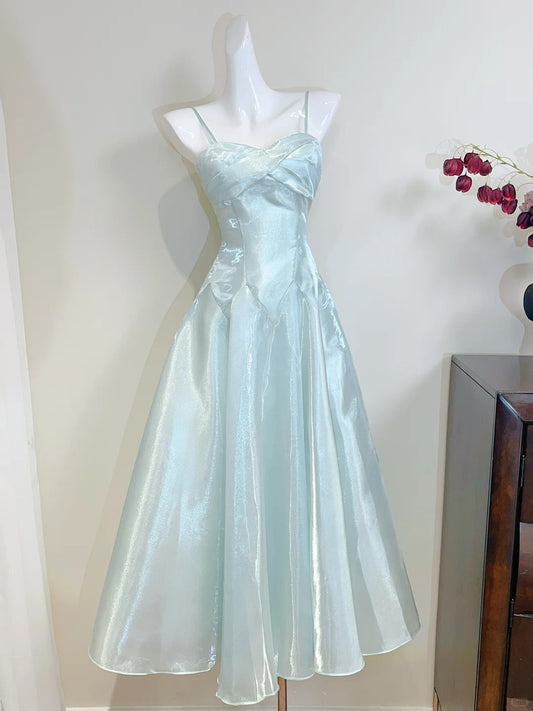 Elegant Mint Green A-line Strappy Satin Prom Dress Evening Dress P4072