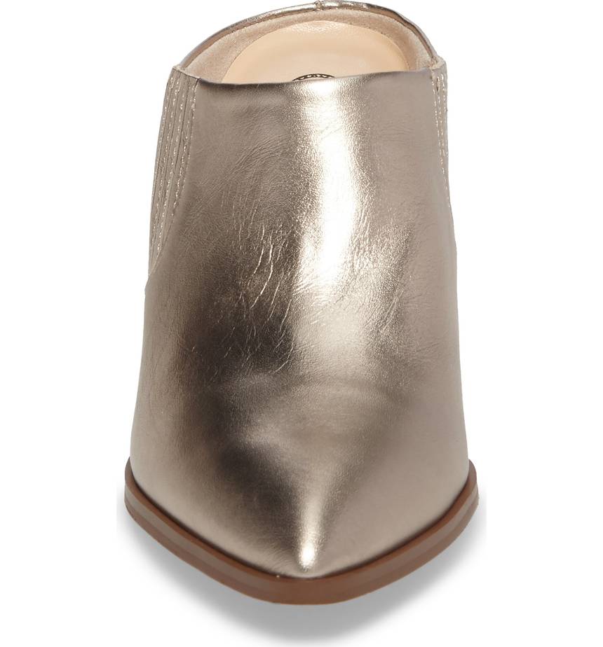 Women's Champagne Pointed Toe Vintage Block Heels Mules Shoes