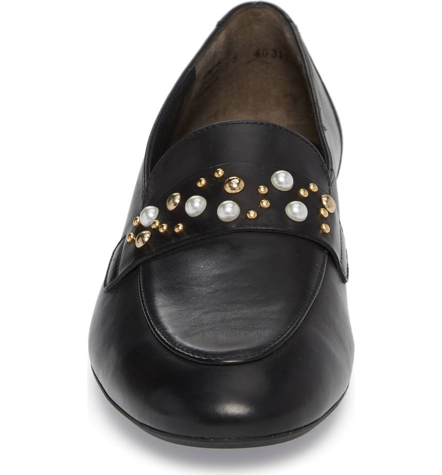 Classic Black Round Toe Studded Flats Women's Loafers