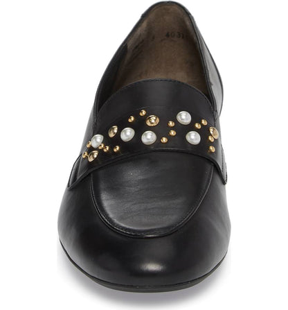 Classic Black Round Toe Studded Flats Women's Loafers