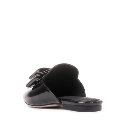 Black Vintage Bow Patent Leather Flat Mule Loafers for Women