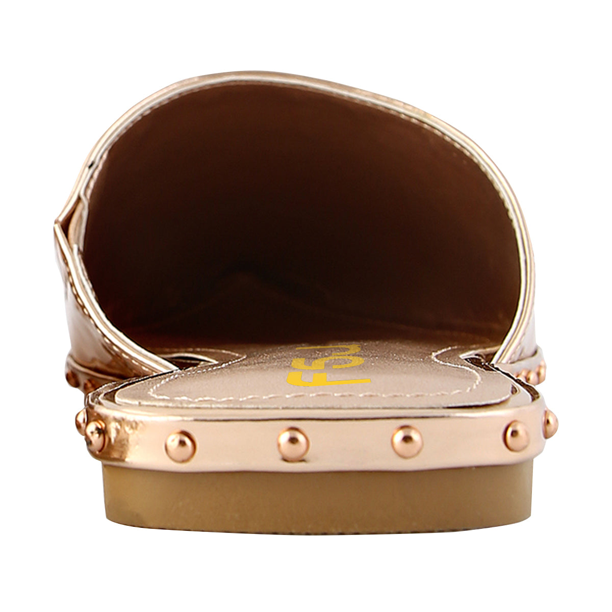 Women's Champagne Pointed Toe Studded Comfortable Flat Mules