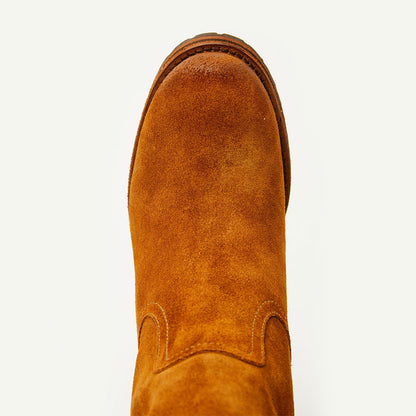 Brown Vegan Suede Round Toe Block Heel Fall Mid Calf Boots