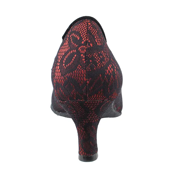 Red and Black Lace Vampire Vintage Low Heel Pumps for Halloween