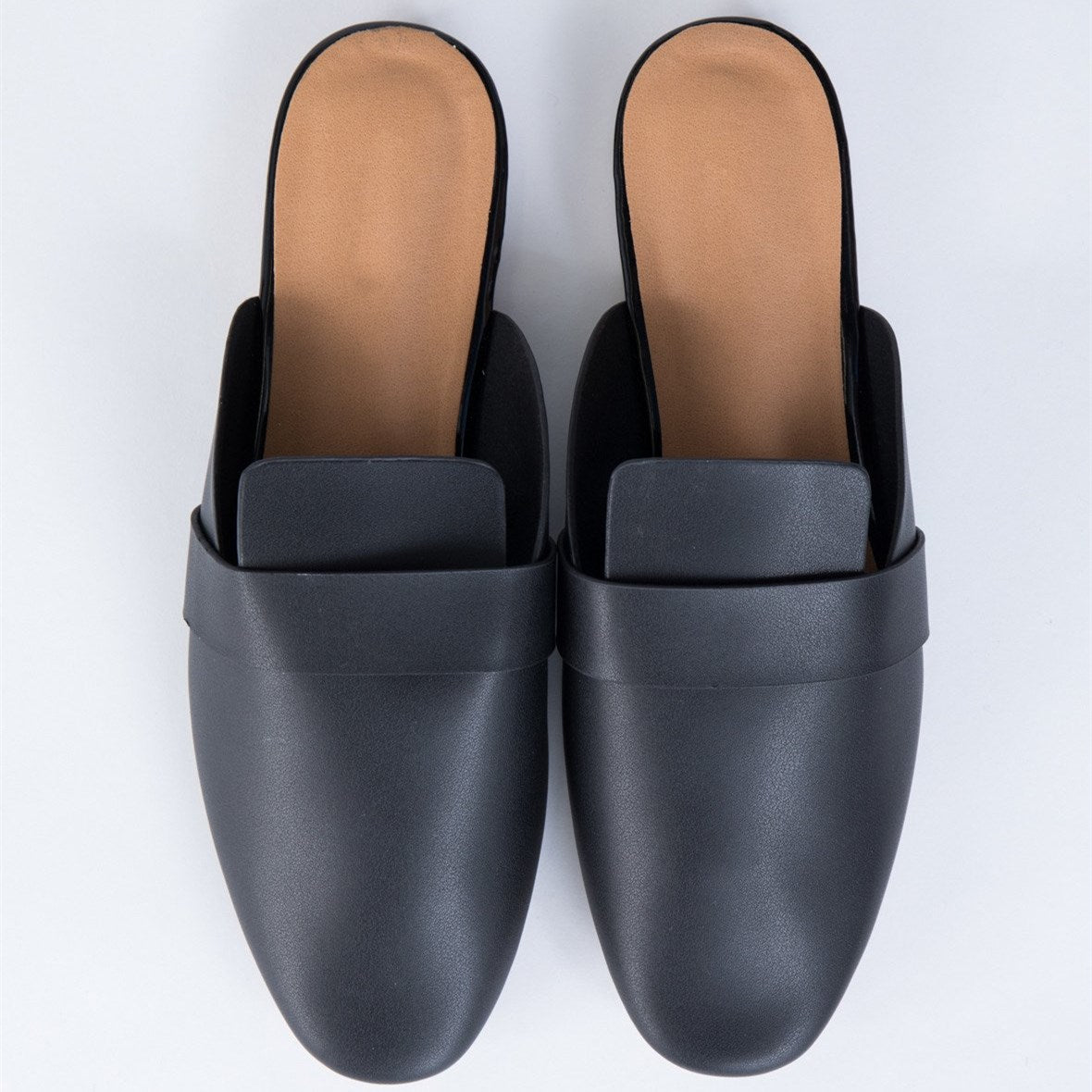 Black Round Toe Casual Flat Mule Loafers for Women
