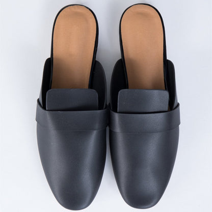 Black Round Toe Casual Flat Mule Loafers for Women