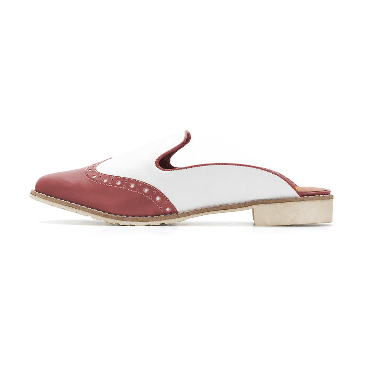 FSJ Maroon and White Round Toe Low Heel Mule Loafers