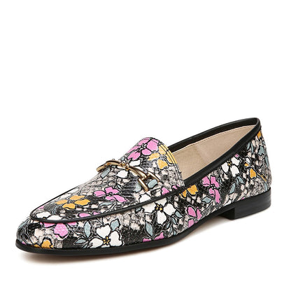 Multicolor Floral Print Round Toe Horsebit Flats Women's Loafers