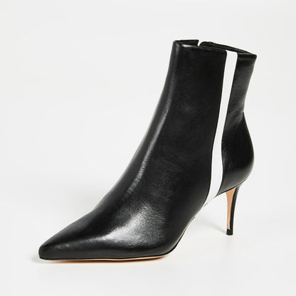 Black Pointy Toe White Stripe Stiletto Heel Ankle Boots