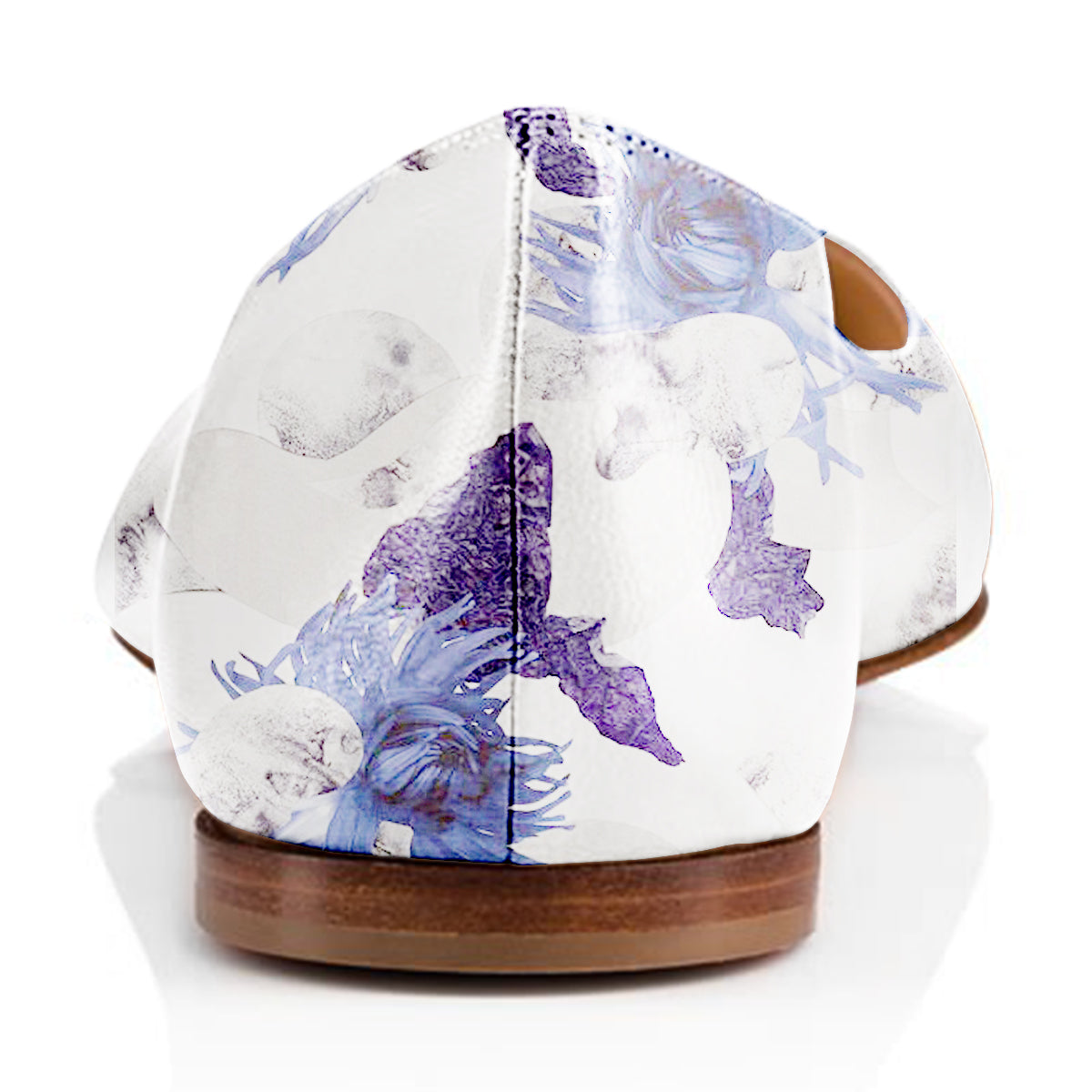 Women's White Pointed Toe Violet Floral Print Comfortable Flats