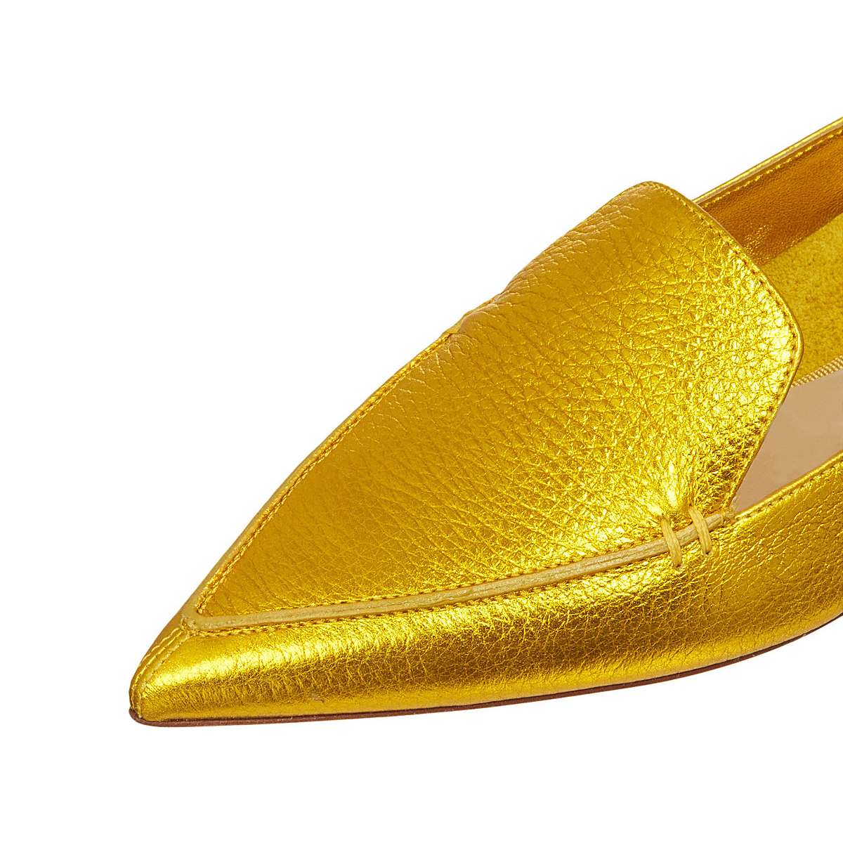 Gold Pointy Toe Low Heel Loafers for Women
