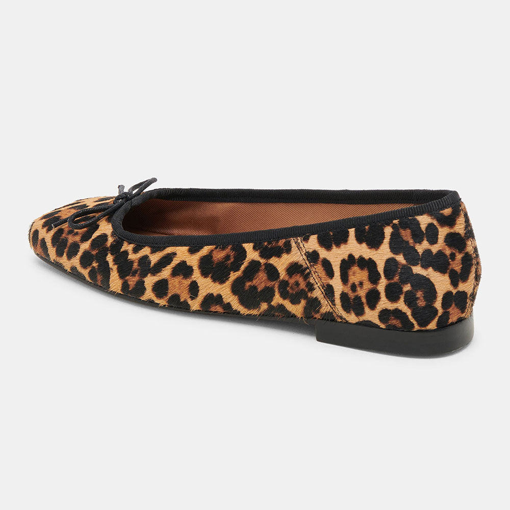 Brown Leopard Printed Square Toe Ballet Flats with Bow Strap