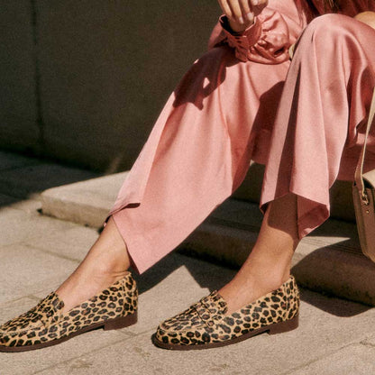 Brown Leopard Square Toe Flat Slip-On Classic Loafers