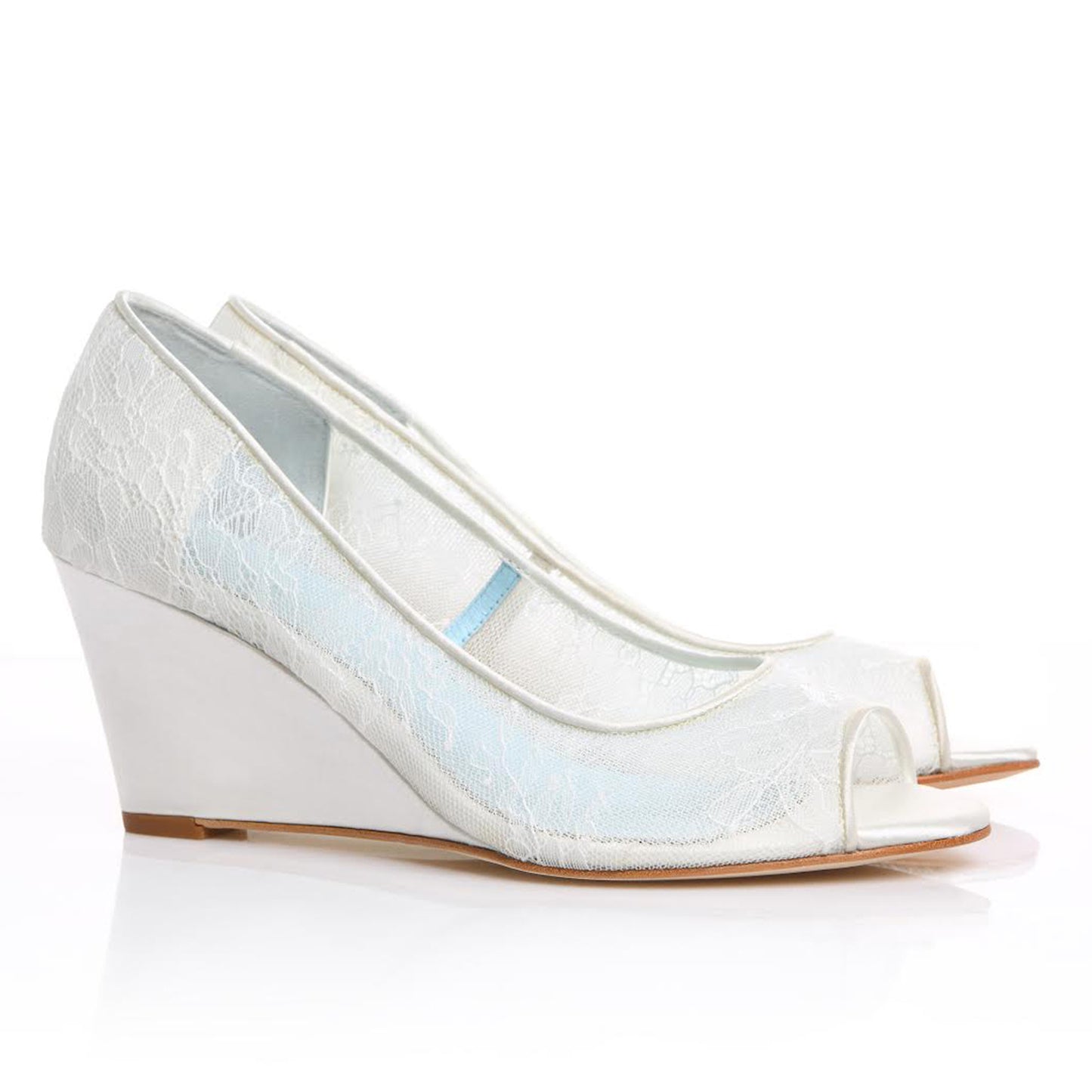 Women's Elegant White Lace Wedding Shoes Peep Toe Wedge Pumps