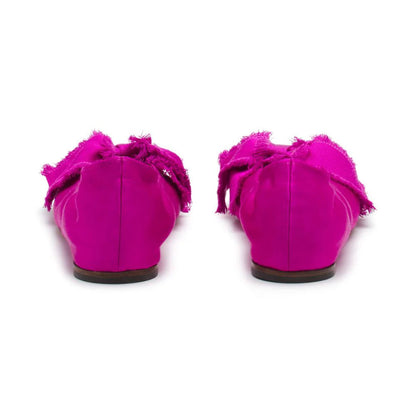 Fuchsia Satin Almond Toe Bow Decor Ballet Flats for Women