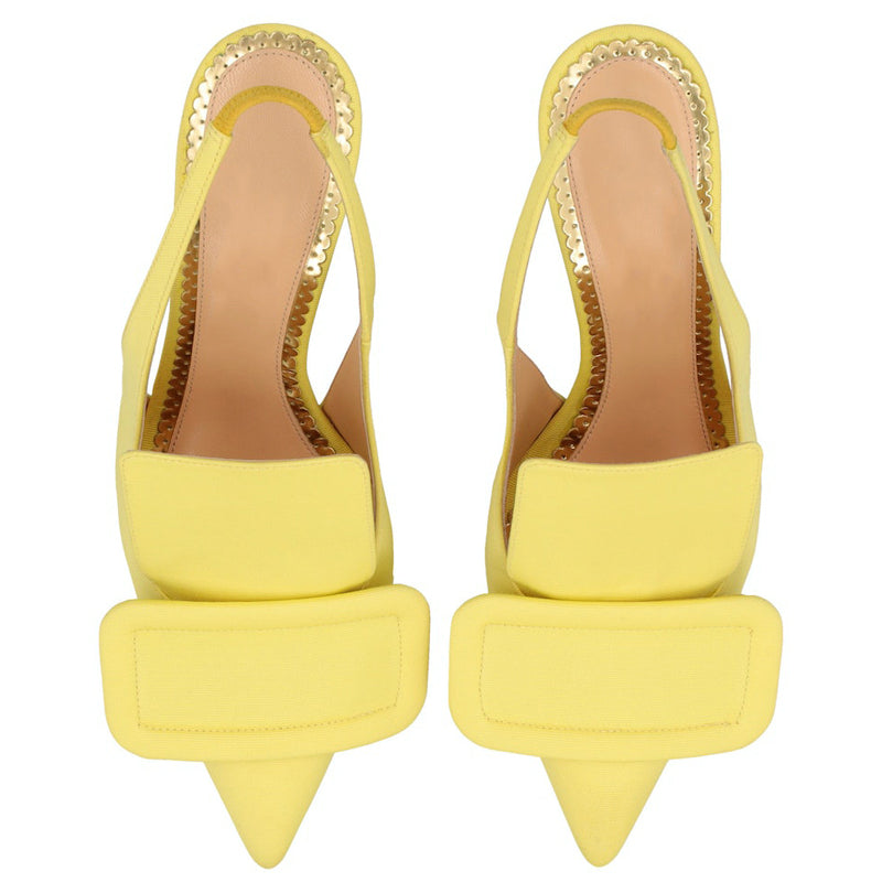 Yellow Stiletto Heels Slingback Pumps with Oversized Square Buckle