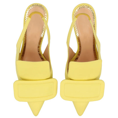 Yellow Stiletto Heels Slingback Pumps with Oversized Square Buckle