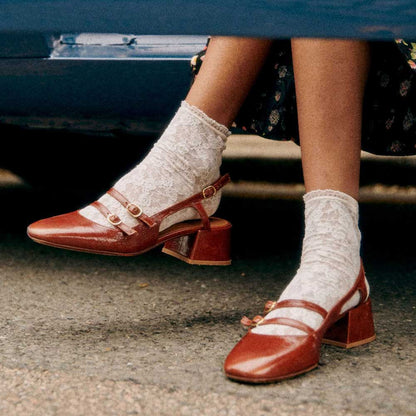 Vegan Leather Square Toe Chunky Heel Buckle Loafers in Brown