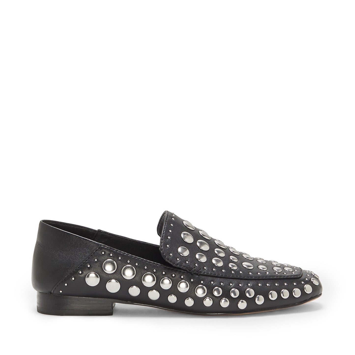 Black Square Toe Fashion Flat Women's Loafers with Silver Studs