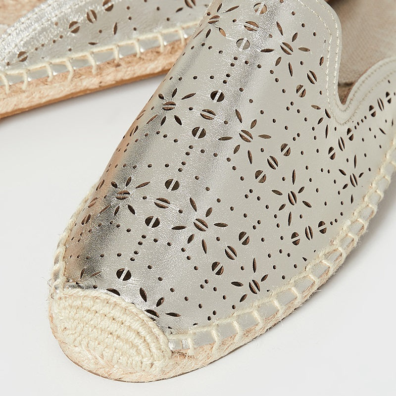 Champagne Espadrille Flats Round Toe Cut-Out Loafer Mules for Women